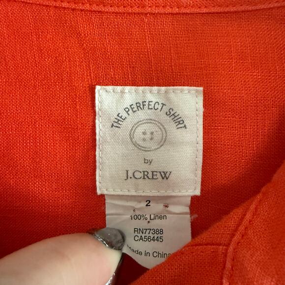J. CREW | Red Orange 100% Linen The Perfect Button down Shirt | Size 2 - Picture 3 of 6